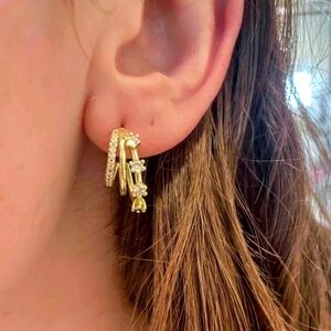 3 in one cubic zirconia stud hoop earrings; .7" at longest; .4" at widest; nwot